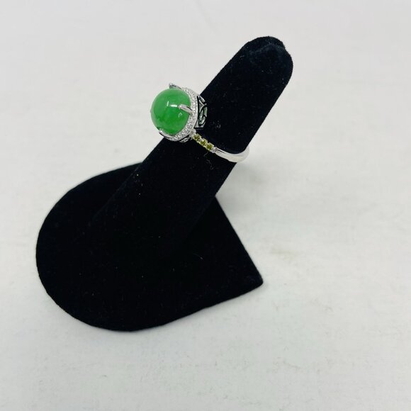 Karis Size 5 Burmese Green Jade Simulated Peridot Platinum Bond Brass Ring 5028 - Picture 2 of 6